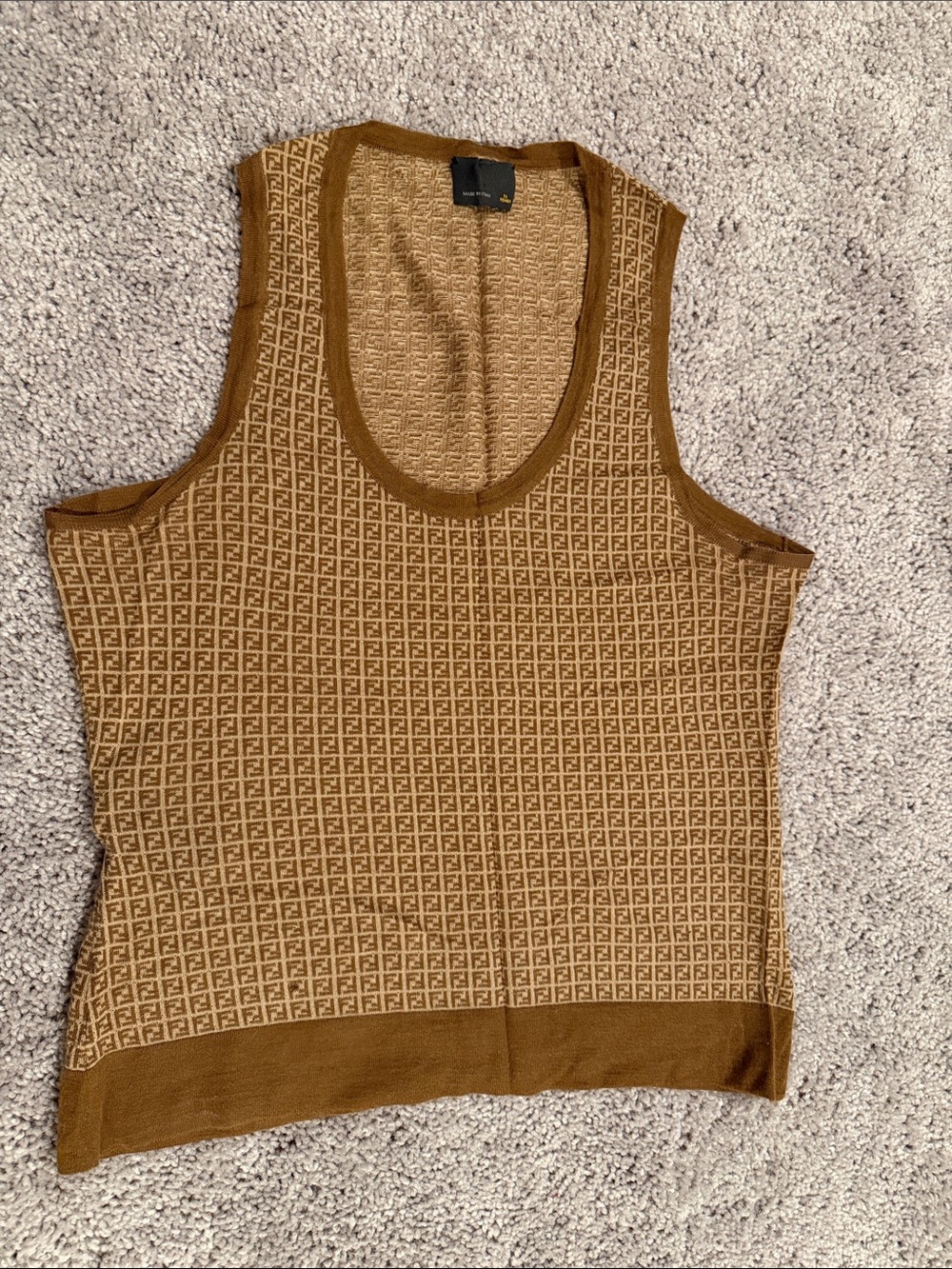 FENDI Brown/Tan FF Jacquard Sleeveless Knit Top